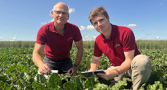 Richard Cogman with Julian Ludyga on sugar beet field